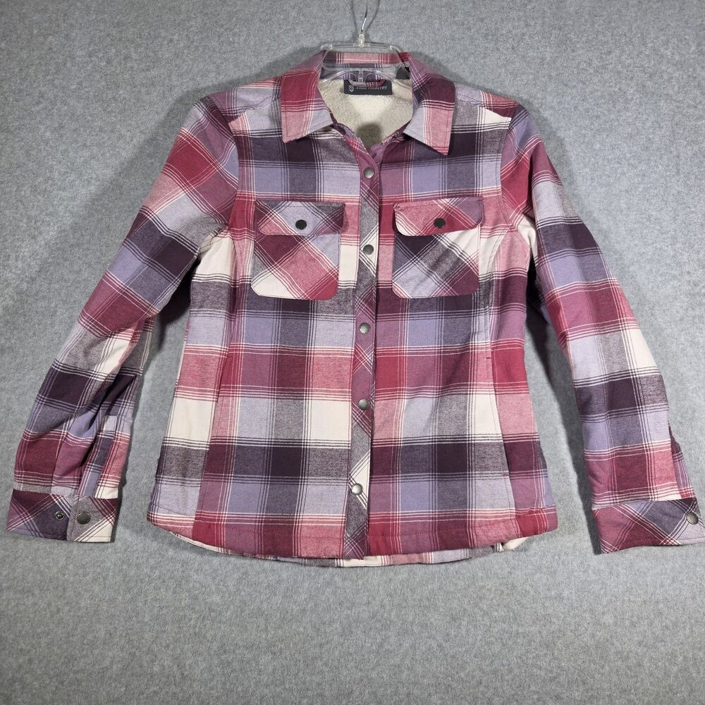 Free Country Womens Small S Fleece Lined Flannel Shirt Jacket Plaid Cozy Shacket